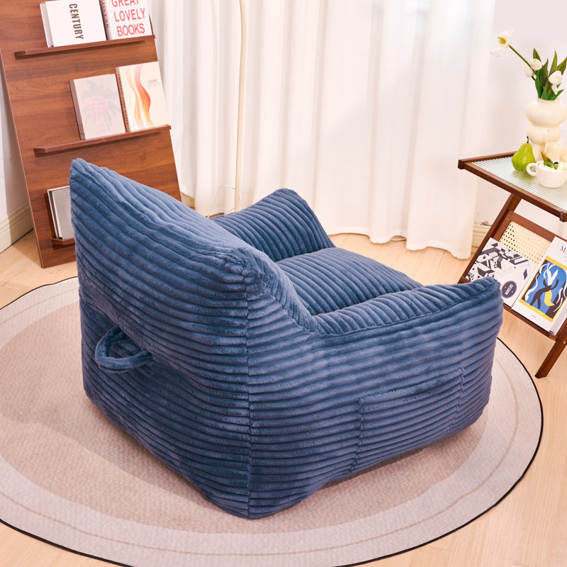Compression 41.8“W Large Corduroy Bean Bag Chair Filled Memory Sponge, Blue Corduroy