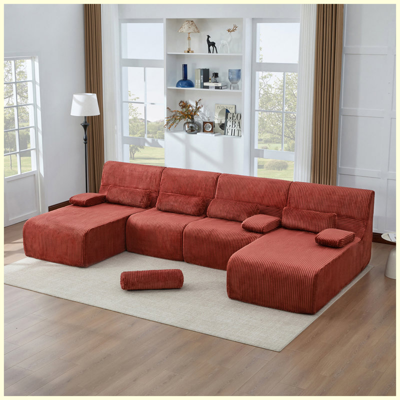 Grand canapé modulaire en forme de U désossé de 132,2 po, canapé de salon confortable pour grande maison, appartement, bureau, rouge