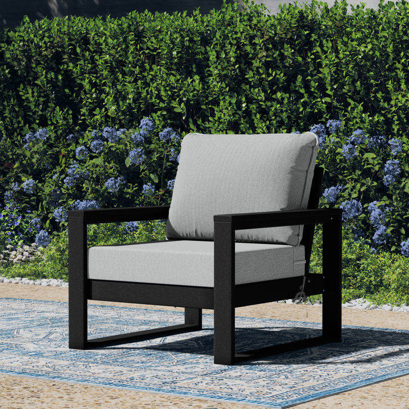 Patio Deep Seating Club Chair With Frame, Light Gray, Black