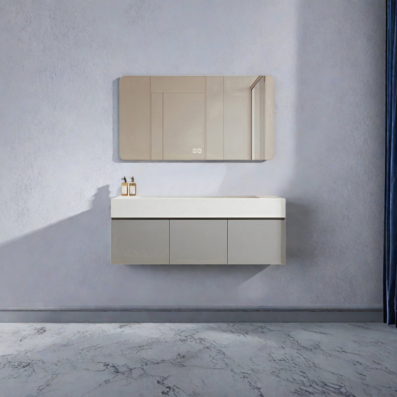 Armoire de salle de bain simple à double vasque de style moderne, Gris clair, H 19,68 po x l 51,18 po x P 21,65 po