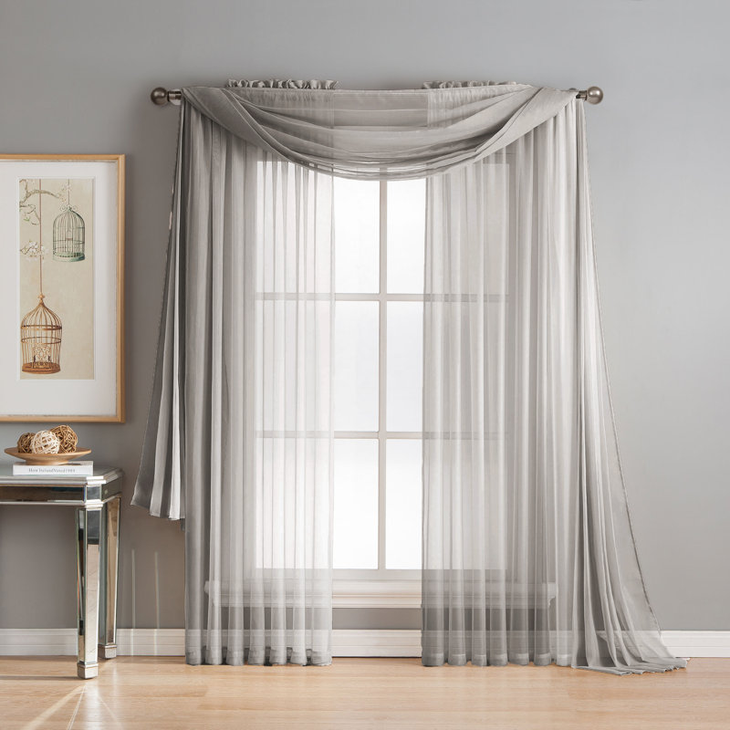 Genovese Sheer Curtains / Drapes Pair, Gray, 84" x 56"