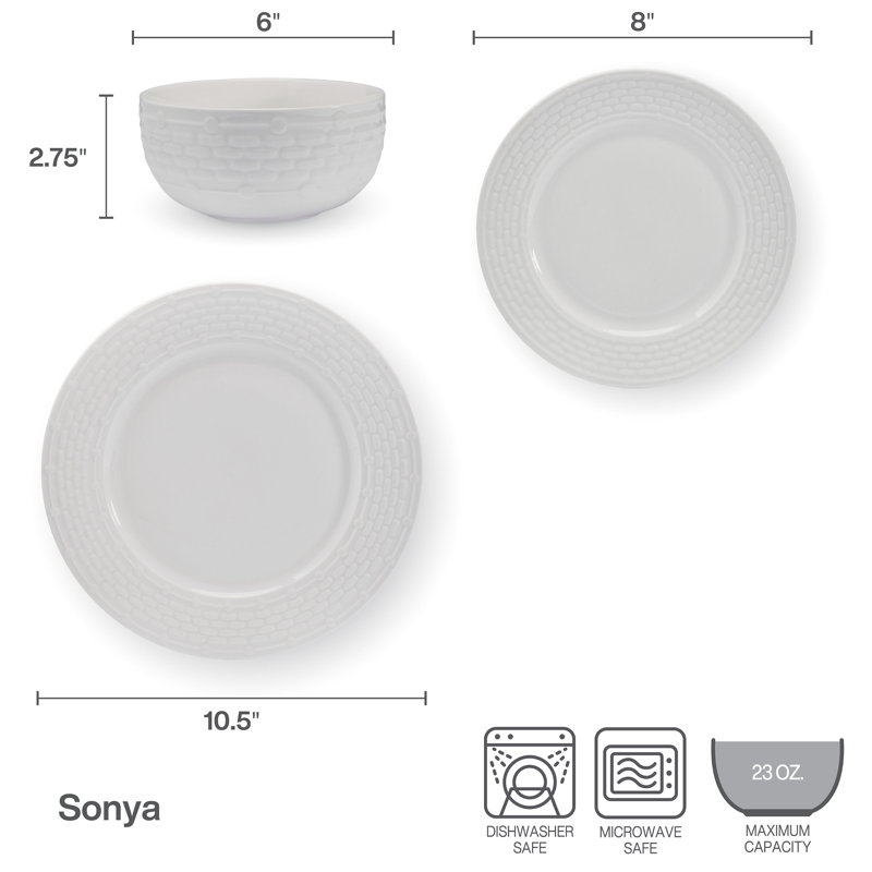 Sonya White Porcelain 24-Piece Dinnerware Set