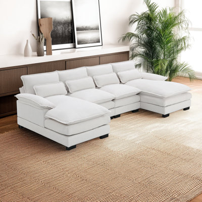 110*55 Inch Modern U-shaped Modular Sofa: 6-seater Cushioned Symmetrical Design With Lumbar Pillow And Reclining Sleeper, Suitable For Living Room, Apartment