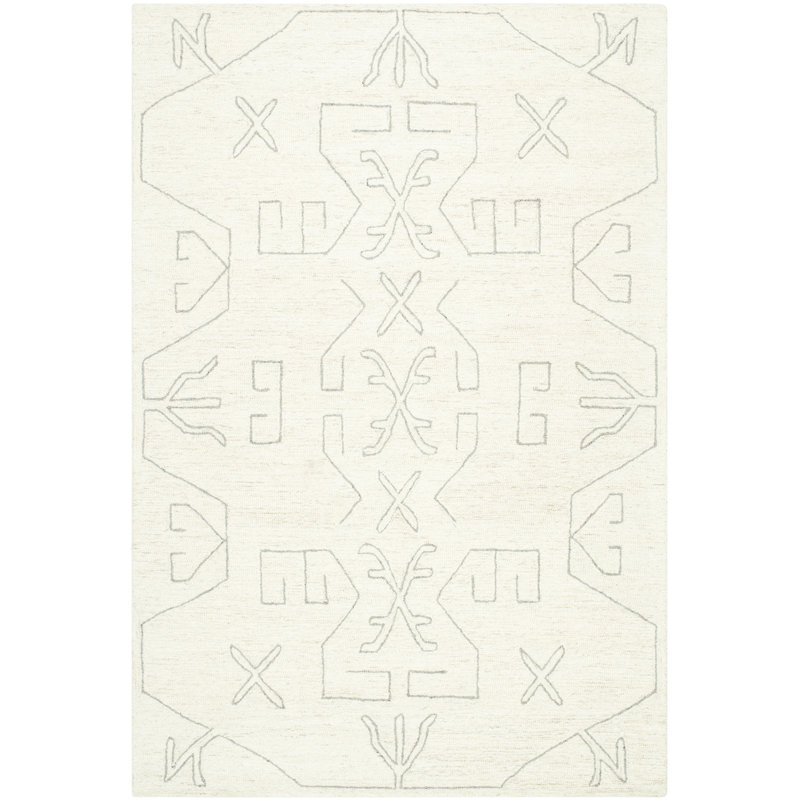 Tapis géométrique en laine fabriqué à la main Milada en ivoire / gris, Rectangle 2 pi x 3 pi