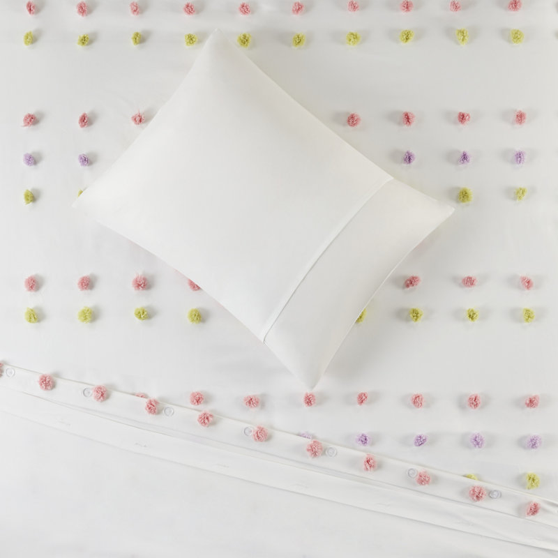 Twin White Pompom Clip Jacquard Duvet Cover Set