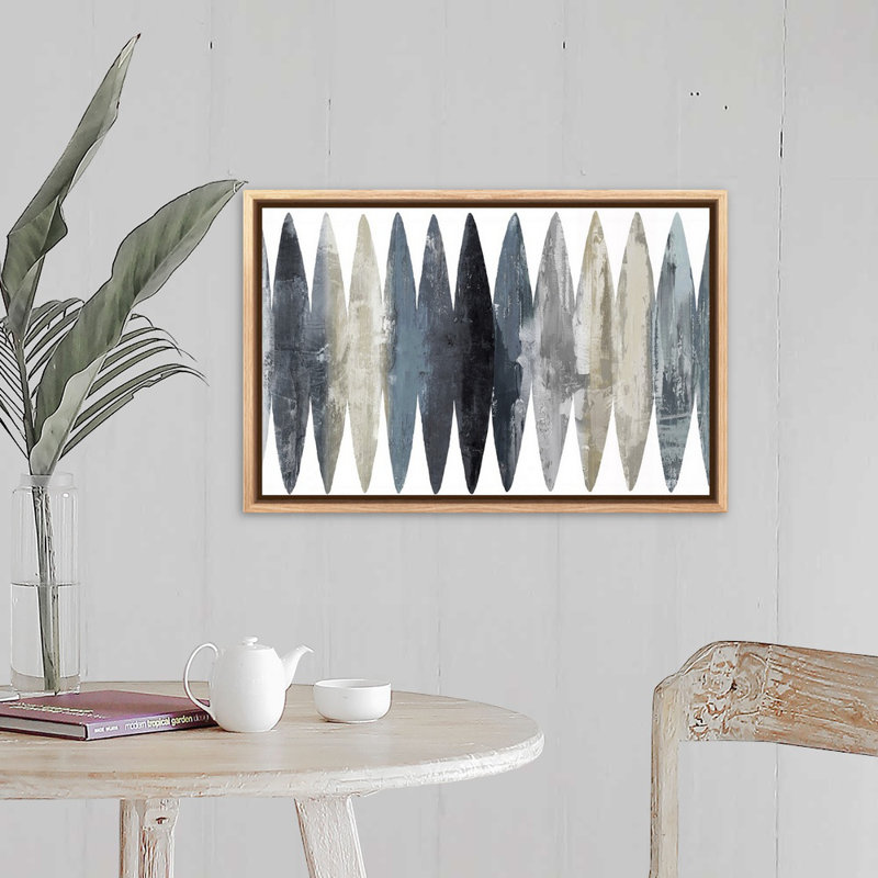 " Abstract Surfboards Grey " by David Moore Painting Print, 17.25" H x 25.25" W, Picture Framed Canvas, Natural Floating