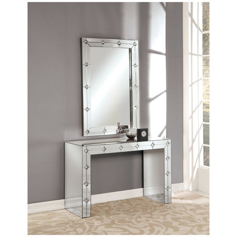 Console en miroir argent Hessa avec incrustation de faux strass