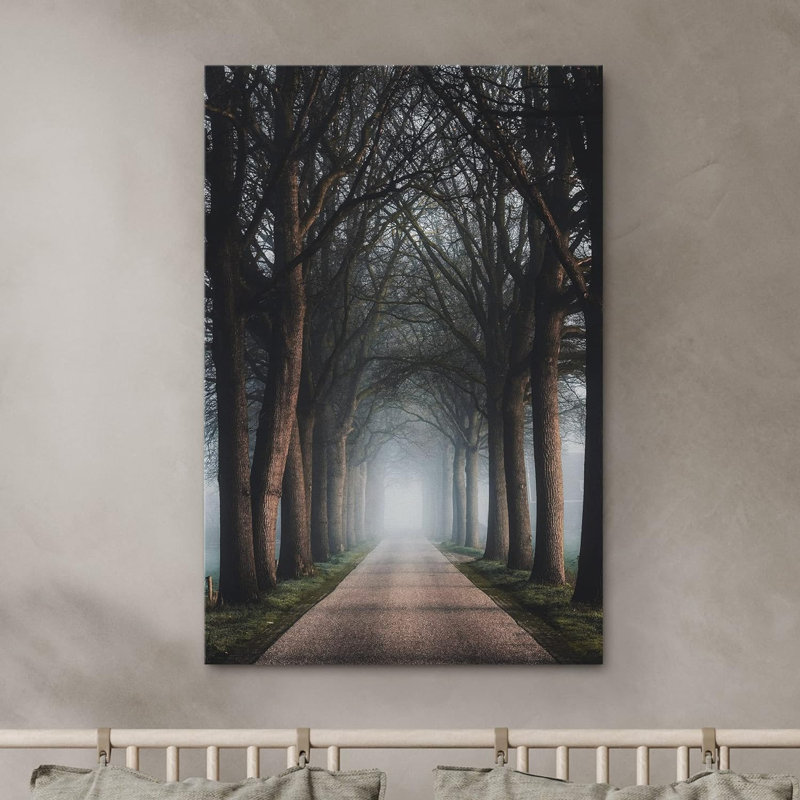 Paysage naturel "Route à travers les arbres brumeux, forêt rustique" sur toile, Toile tendue, H 18 po x l 12 po