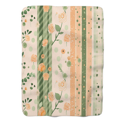 Peach-Green Stripe Blooms - 1 Piece Premium Blanket