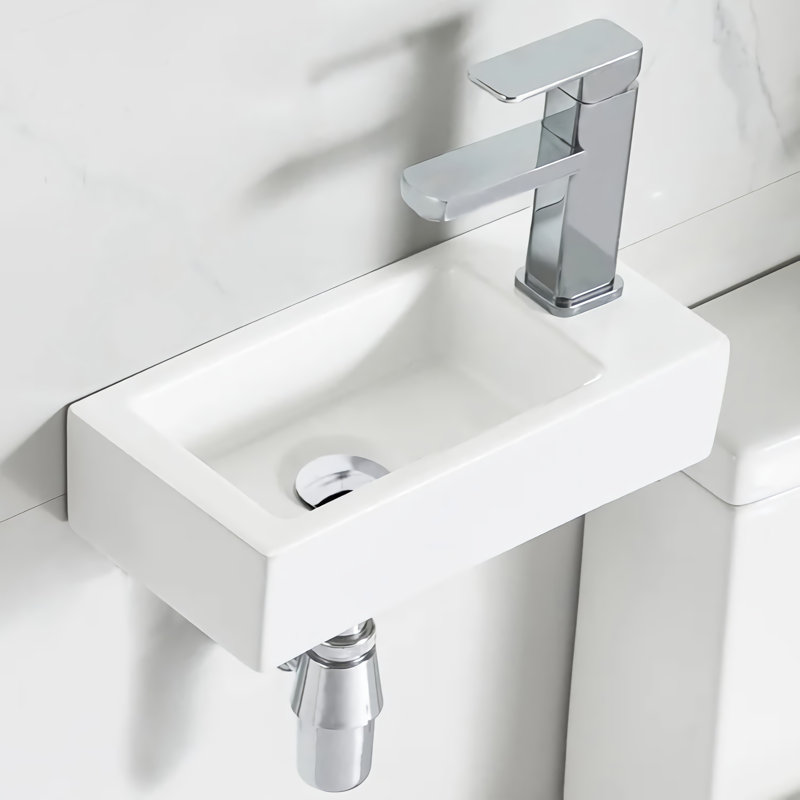 Lavabo de salle de bain mural rectangulaire en céramique blanche fait à la main L 18 po x l 10 po Mohome, À droite