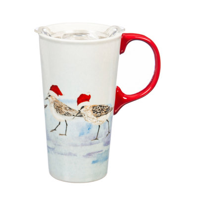Tasse de voyage en céramique, 17 oz , Avec boîte et couvercle en Tritan, bécasseaux des Fêtes