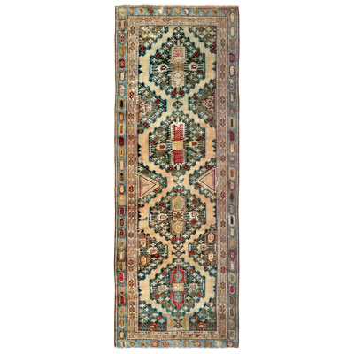 Vintage Wash One-of-a-Kind Runner 3'8" x 9'6" 1900s Runner Wool Area Rug in Blue