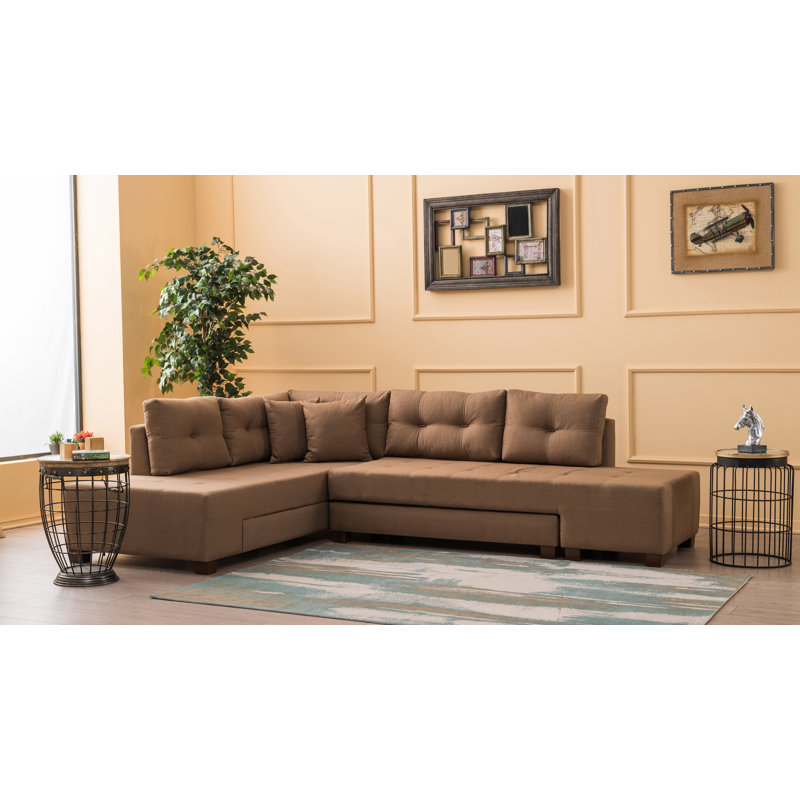Canapé-lit large de 110,2 po Harjeevan, Orienté à droite, Polyester à 100 % de couleur brune