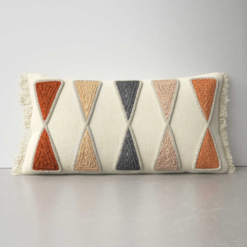 Beto Geometric Rectangular Lumbar Pillow, Beige/Blue/Orange