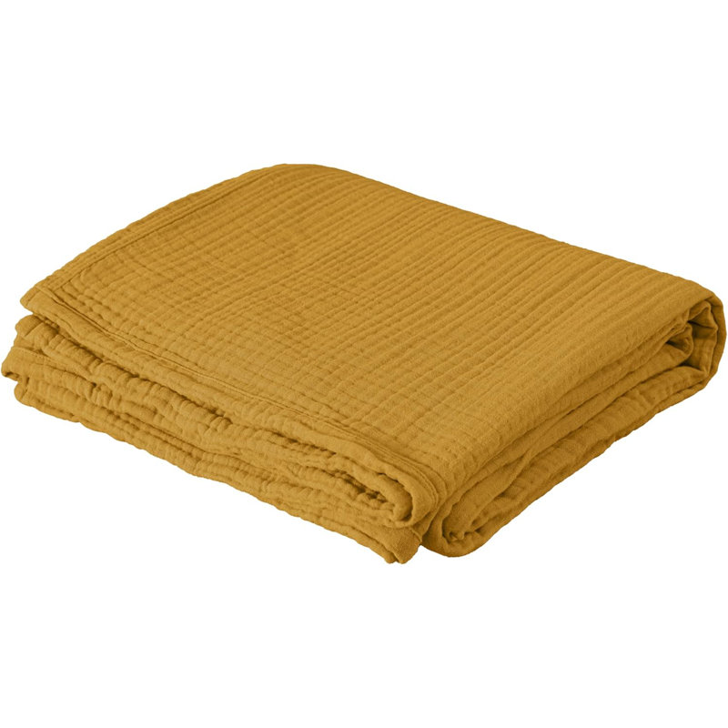 Airy Lightweight 4 Layer Cotton Muslin Blanket, Mustard Yellow, Queen