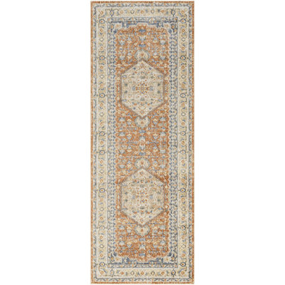 Kissena Machine Washable Oriental Burnt Orange Area Rug