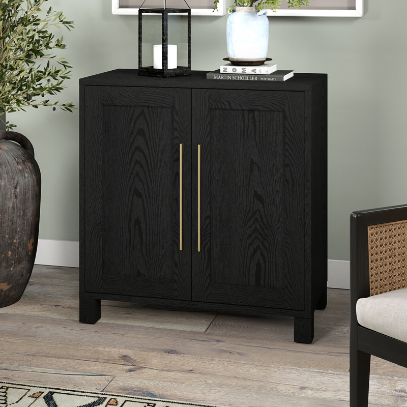 2-Door Accent Cabinet with Adjustable Shelf, Black Grain