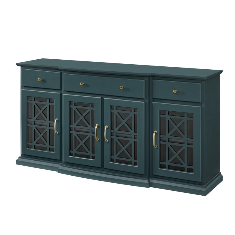 Saugeries Fretwork Detailed Glass Door Sideboard, Dark Teal