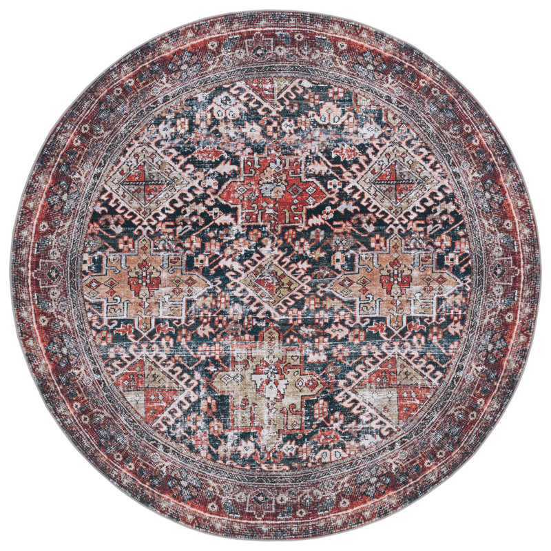 Allan Washable Oriental Indoor Rug, Round 6'