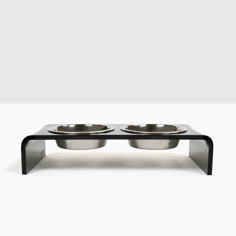 Acrylic Double Bowl Elevated Pet Feeder, Silver