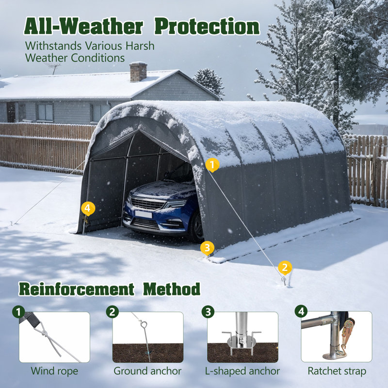 13 ft. W x 20 ft. D Dome Carport Galvanized Steel Frame Waterproof Anti Snow SUV Truck