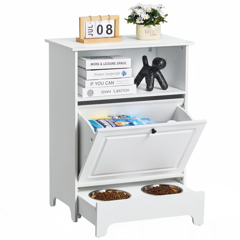 Armoire de rangement pour animaux avec 2 bols surélevés pour animaux