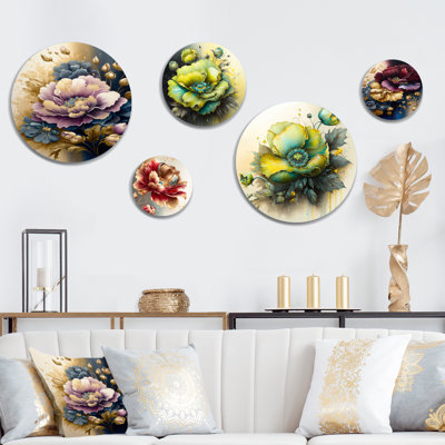 Aquarelle de fleurs mauves et bleues II - décoration murale florale en métal