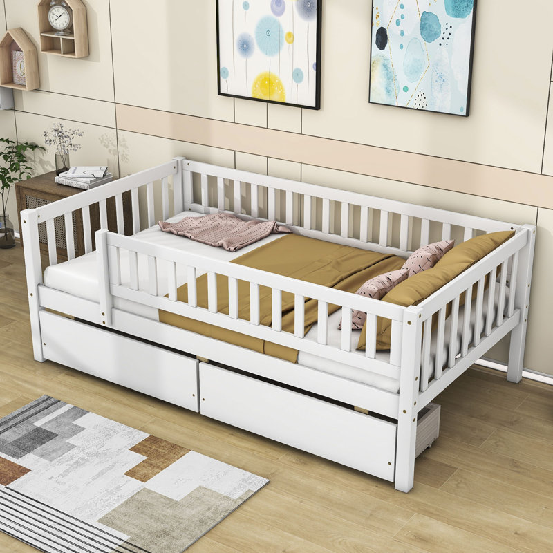 Wood Daybed with Two Drawers, White, Twin