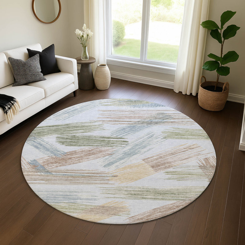 Premium Machine Washable Mehara AMF1696 Stripes Rug, Round 8'