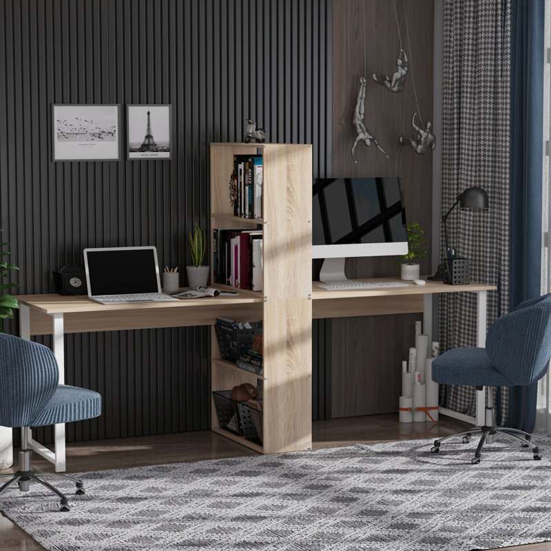 Bureau d'ordinateur 88 po pour 2 personnes avec tablettes de rangement