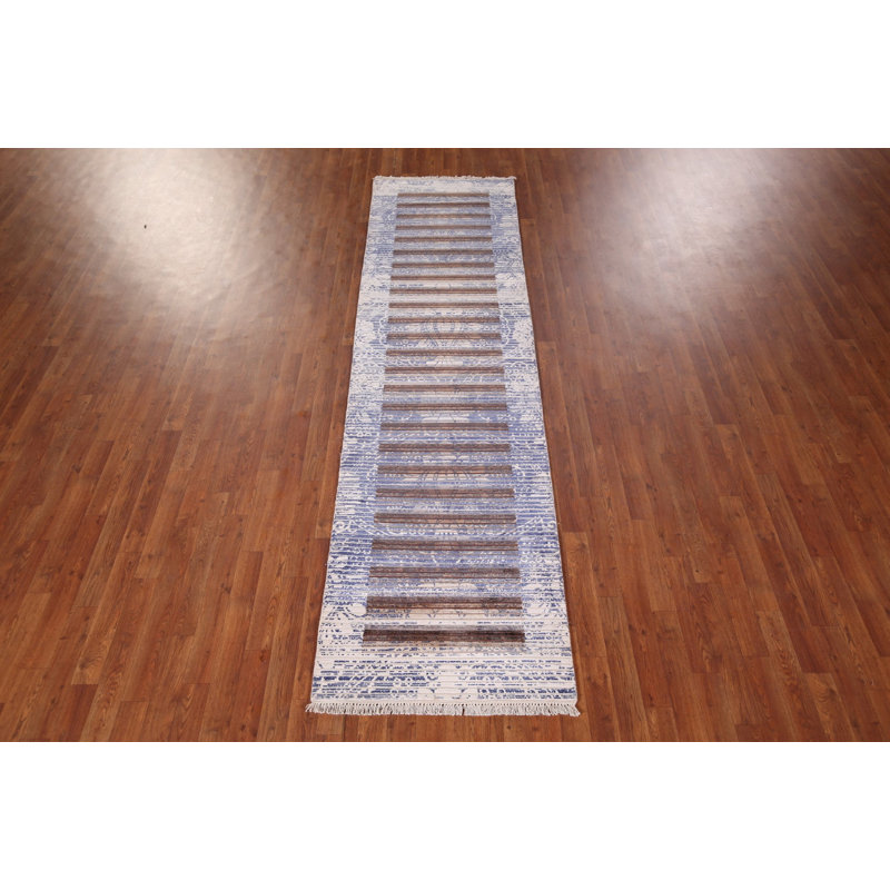 Striped Abstract Oriental Runner Rug 3x10