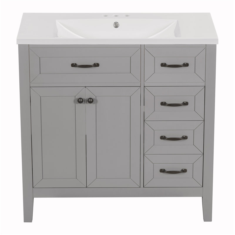 Ensemble de meuble-lavabo simple 36 po avec plateau en céramique Shavette, Gris