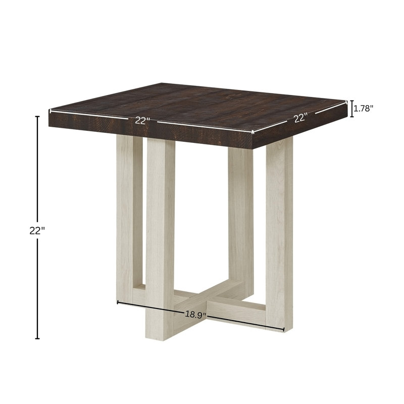 Table de bout contemporaine Luno, H 22 po x l 22 po x P 22 po, Noyer / Blanc, Bois