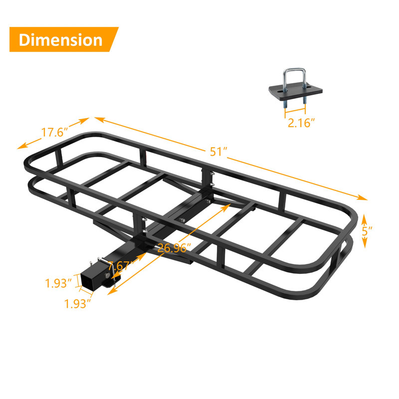 Panier de rangement en métal robuste de 51 pouces pour porte-attelage arrière d'une capacité de 500 lb