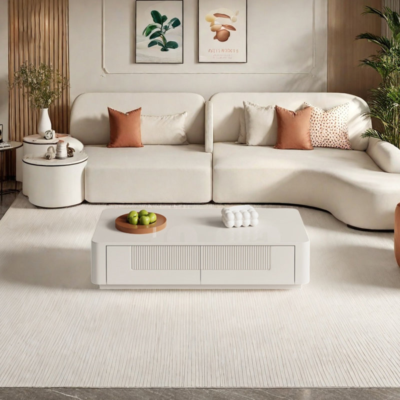 Table basse en bois avec quatre tiroirs, H 13,78 po x L 51,18 po x l 27,56 po