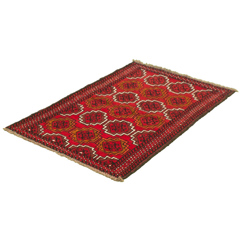 Tapis décoratif en laine rouge noué à la main des années 1980 3 pi 6 po x 5 pi 9 po Bonine