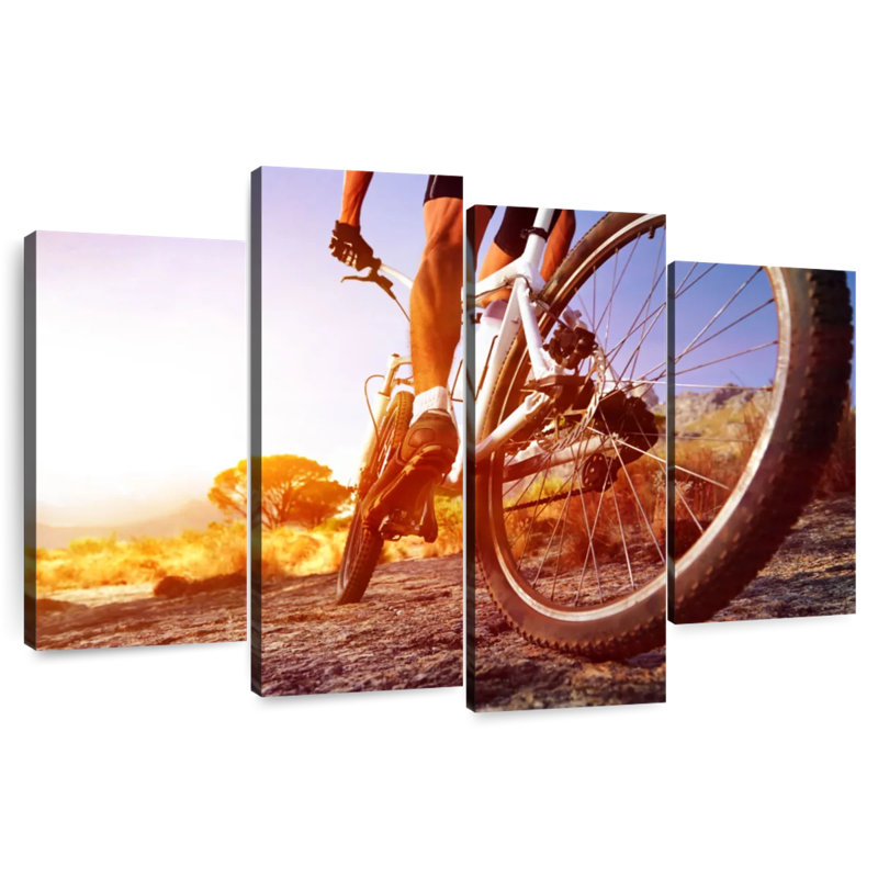 Sireci à vélo au coucher du soleil, H 32 po x l 52 po