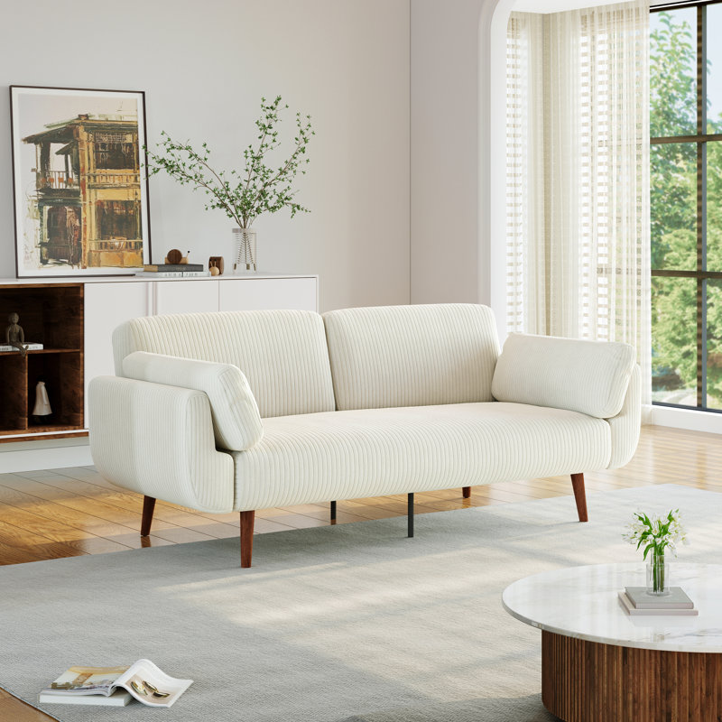 Flared Arm Convertible Corduroy Sleeper Sofa, Beige 
