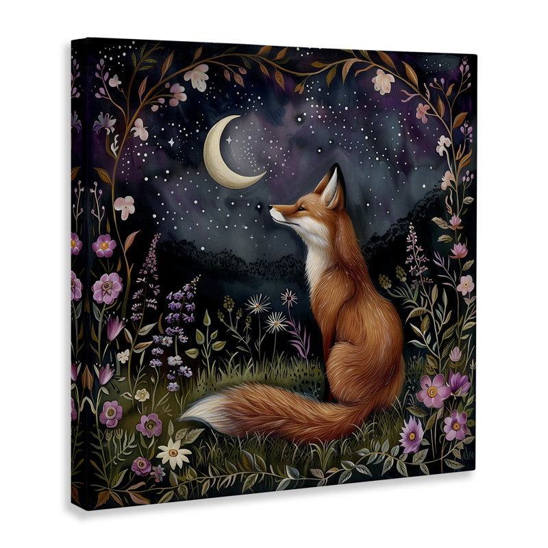 «Woodland Fox Night Forest», art mural sur toile par The Dutch Lady, H 24 po x l 24 po