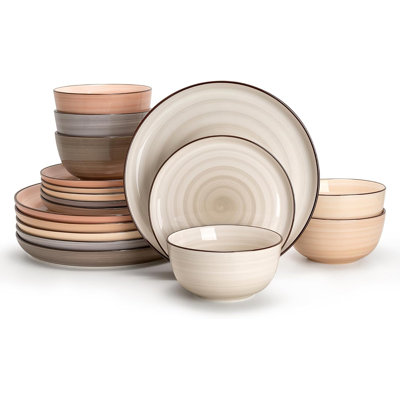 Service de table en porcelaine 18 pièces pour 6 - assiettes et bols empilables modernes, sans plomb, allant au four à micro-ondes, allant au lave-vaisselle, plats de cuisine rétentifs à la chaleur