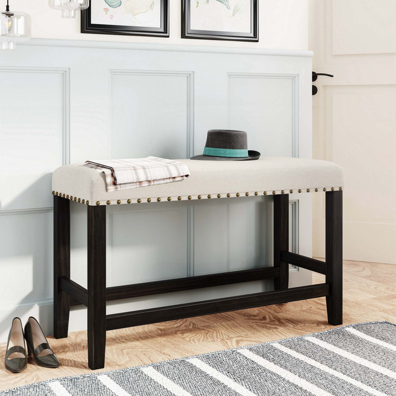 Banc de salle à manger rembourré en bois rustique pour petits espaces, espresso et beige
