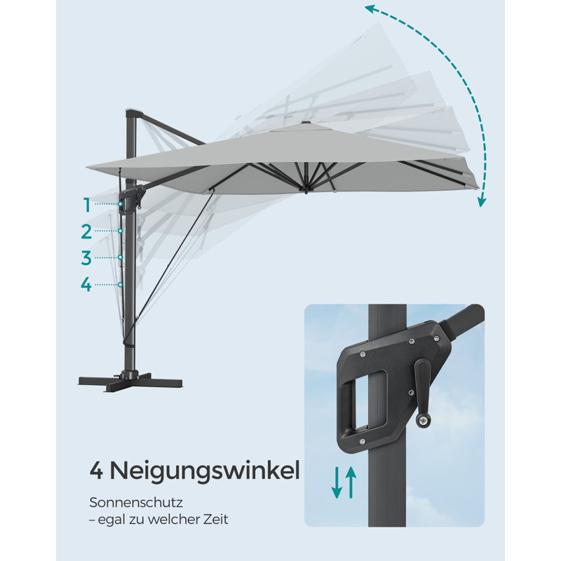 Cabriano Rectangular Market Parasol, Light Grey - Crank Lift 1, 253cm H x 290cm W x 290cm D
