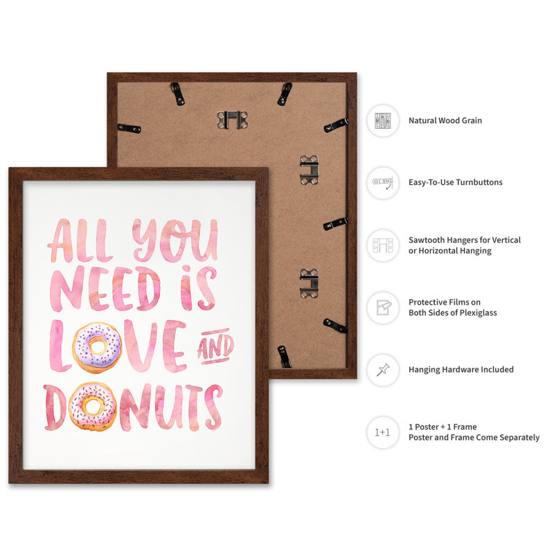Love and Donuts, Affiche, H 11 po x l 14 po, Encadrement brun