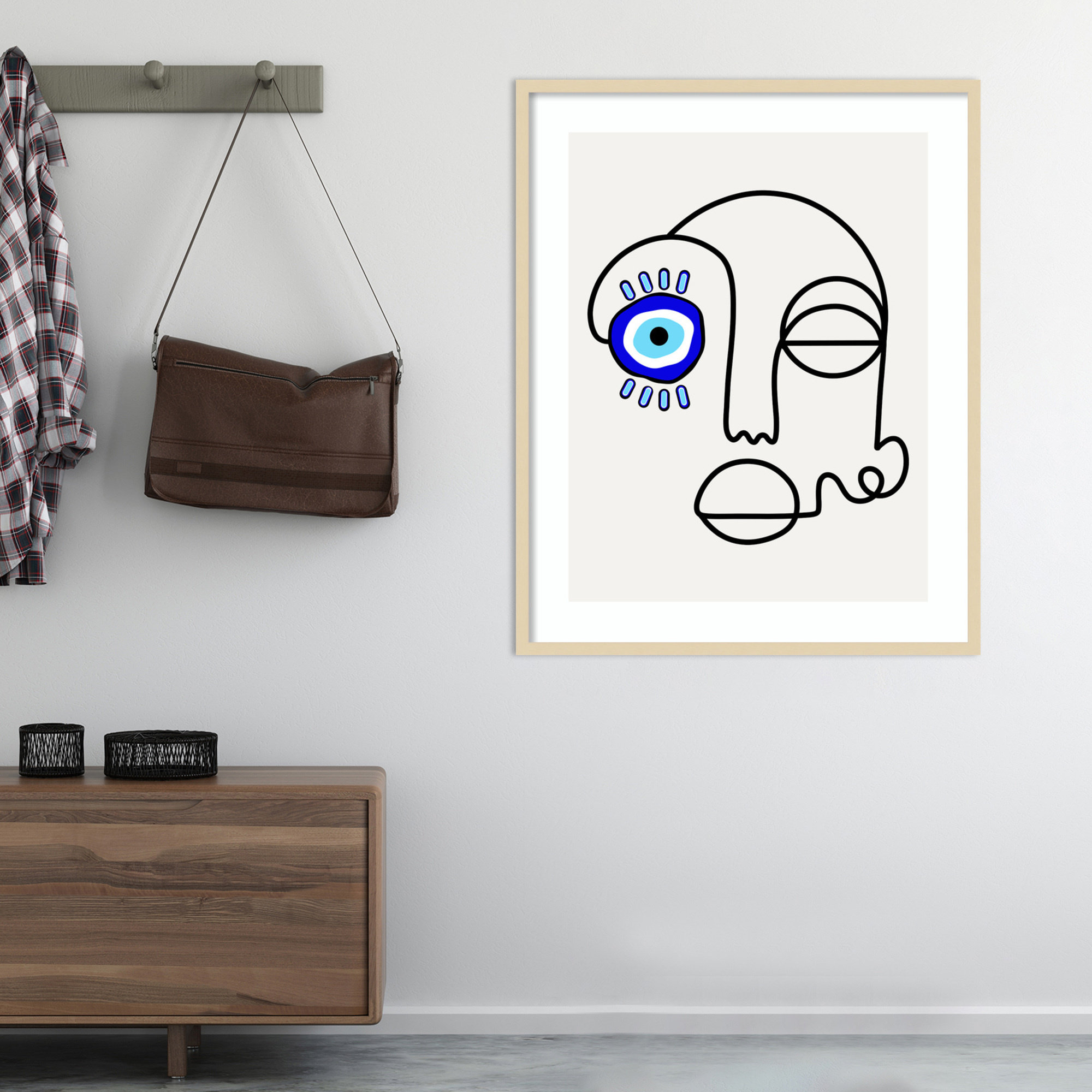 No Evil Allowed by Shatha Al Dafai, 33.38" H x 27.38" W x 0.875" D, Natural