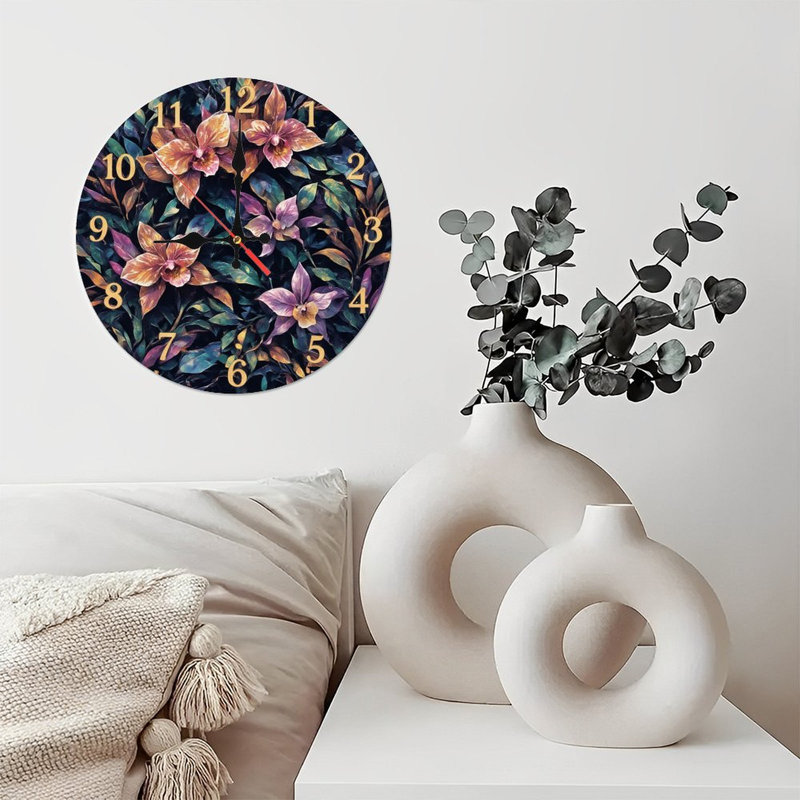 Clock Face With Orchid Floral Design