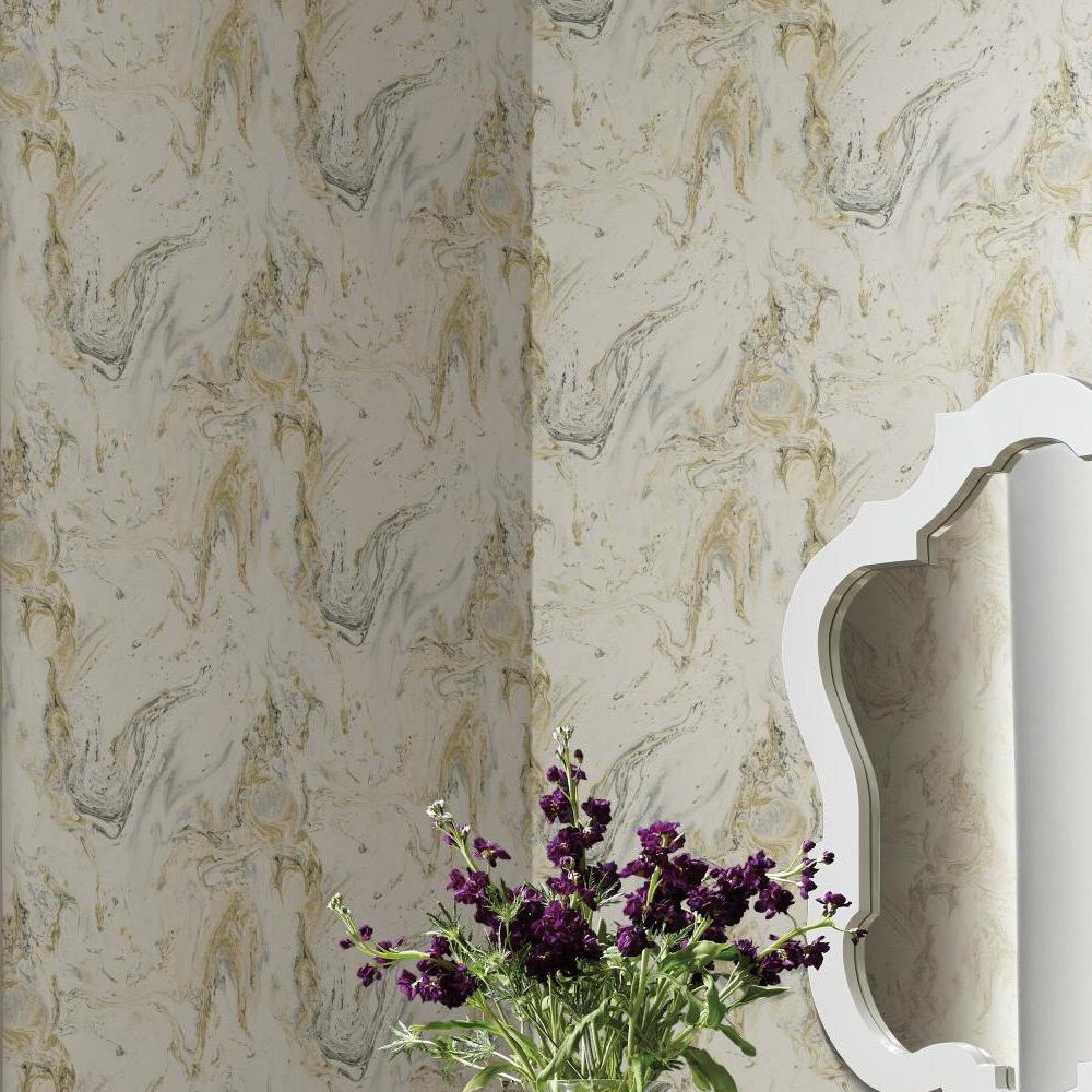Modern Abstract Wallpaper, White/Black/Gold