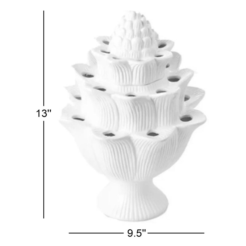Vase de table en céramique blanche, H 13 po x l 9,5 po x P 9,5 po