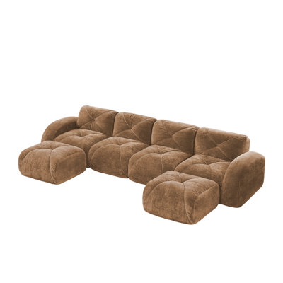 Klyrith 6-Piece Tufted U-Shaped Modular Sectional Couch With 2 Ottomans,No Assembly Required