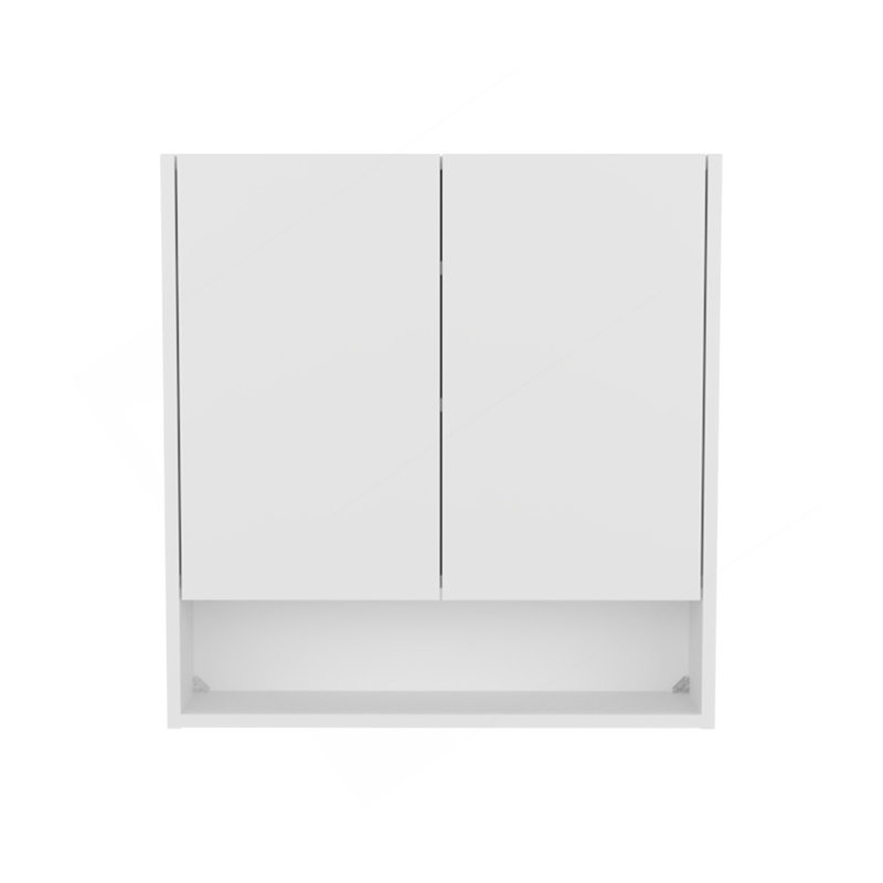 Armoire à pharmacie à double porte avec portes en miroir et tablettes intérieures, blanc