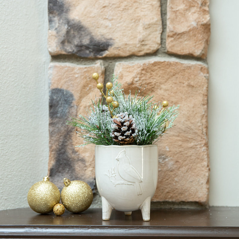 Mélange de Noël dans un pot en céramique Cardinal, H 9,5 po x l 6,75 po x P 6,75 po